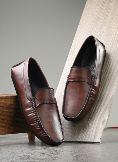 The Lifestyle Co. Men Brown Textured Slip-On Loafers
